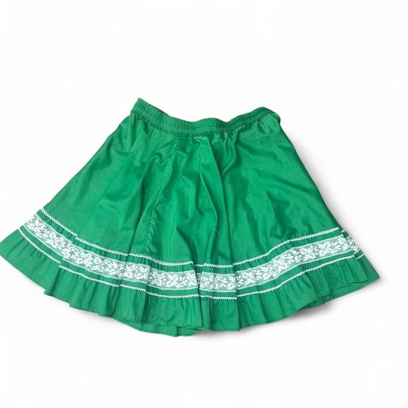 The Unbranded Brand Dresses & Skirts - Vintage Green and white ruffled prairie style skirt size L (L3)